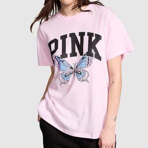 VS PINK Limited Edition Pink Tulip Butterfly Short Sleeve Shirt Medium M